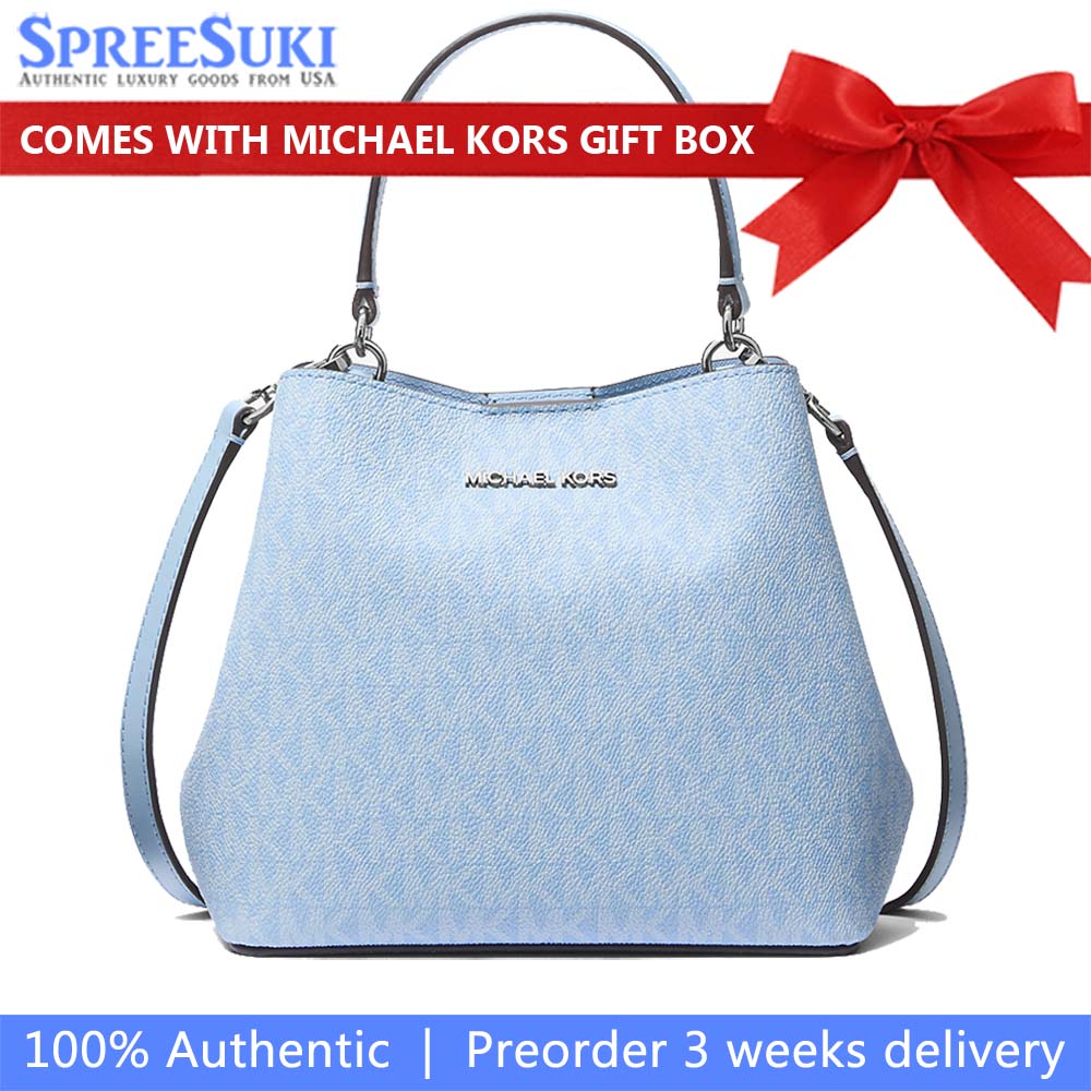 Michael Kors Pratt Small Signature Logo Convertible Shoulder Bag Light Sky # 35S4S3FM5V