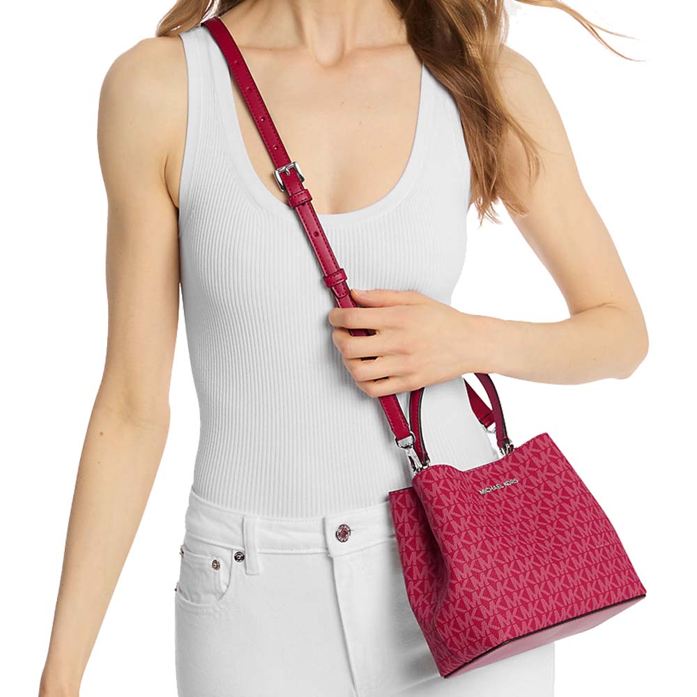 Michael Kors Pratt Small Signature Logo Convertible Shoulder Bag Dark Raspberry # 35S4S3FM5V