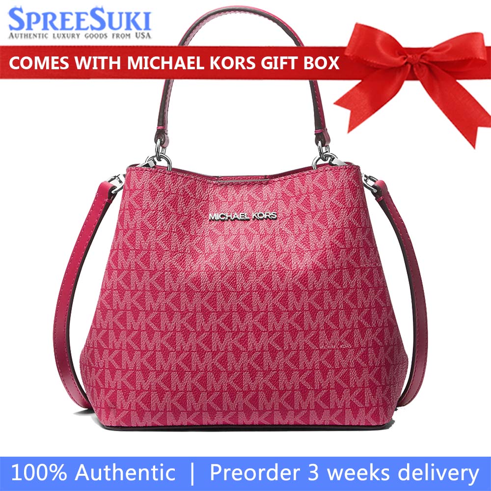 Michael Kors Pratt Small Signature Logo Convertible Shoulder Bag Dark Raspberry # 35S4S3FM5V