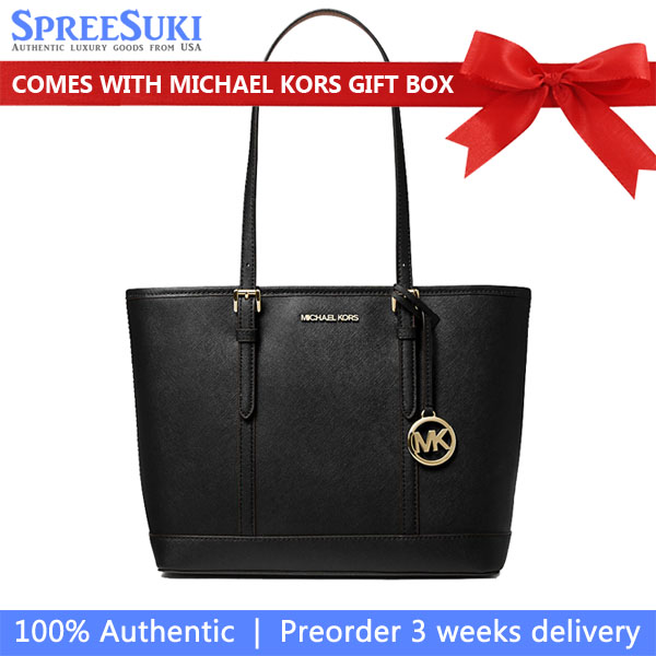 Michael Kors Tote With Gift Bag Jet Set Travel Small Zip Top Tote Shoulder Bag Black # 35S0GTVT1L