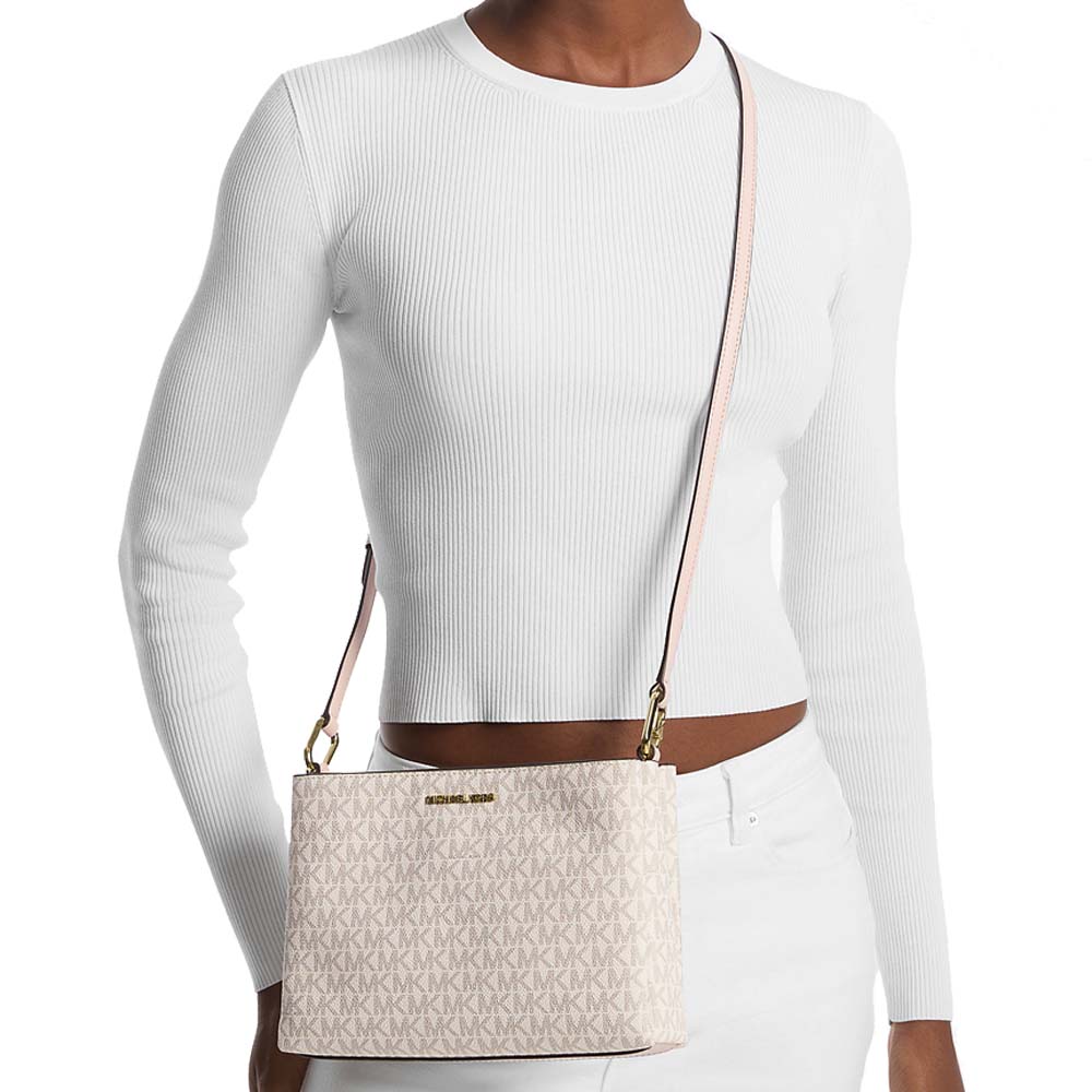 Michael Kors Trisha Medium Triple Compartment Crossbody Bag Sling Powder Blush Multi # 35H1G9TC8B