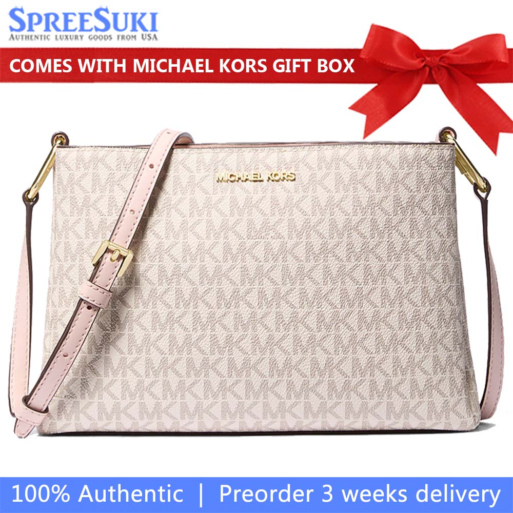 Michael Kors Trisha Medium Triple Compartment Crossbody Bag Sling Powder Blush Multi # 35H1G9TC8B