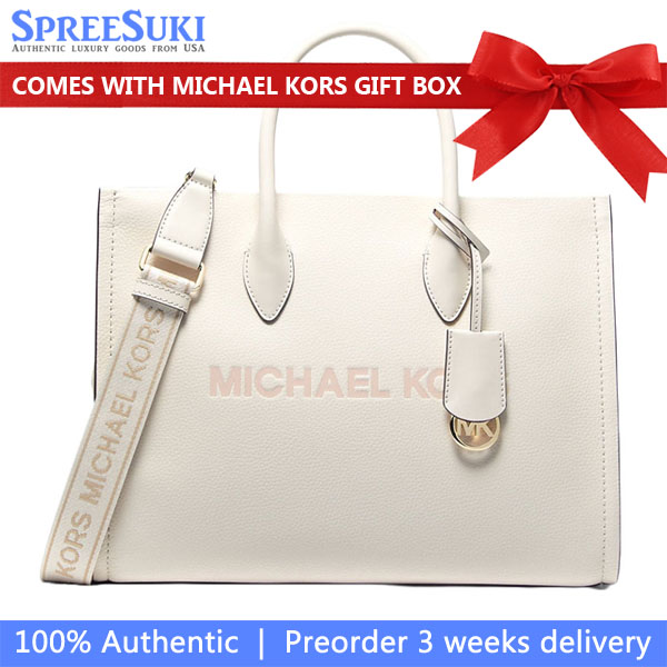 Michael Kors Mirella Medium Pebbled Leather Tote Bag Lt Cream # 35R5G7ZT2L