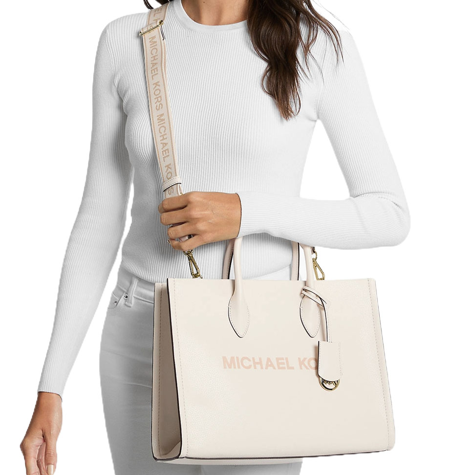 Michael Kors Mirella Medium Pebbled Leather Tote Bag Lt Cream # 35R5G7ZT2L