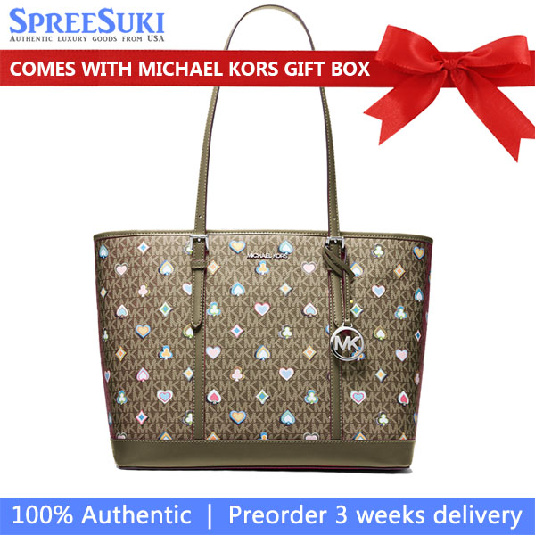 Michael Kors Jet Set Large Printed Signature Logo Tote Bag Olive # 35F5STVT3U