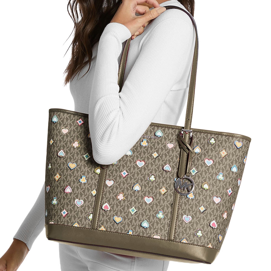 Michael Kors Jet Set Large Printed Signature Logo Tote Bag Olive # 35F5STVT3U