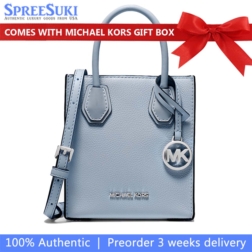 Michael Kors Mercer Extra-Small Pebbled Leather Crossbody Bag Pale Blue # 35H1SM9C0L