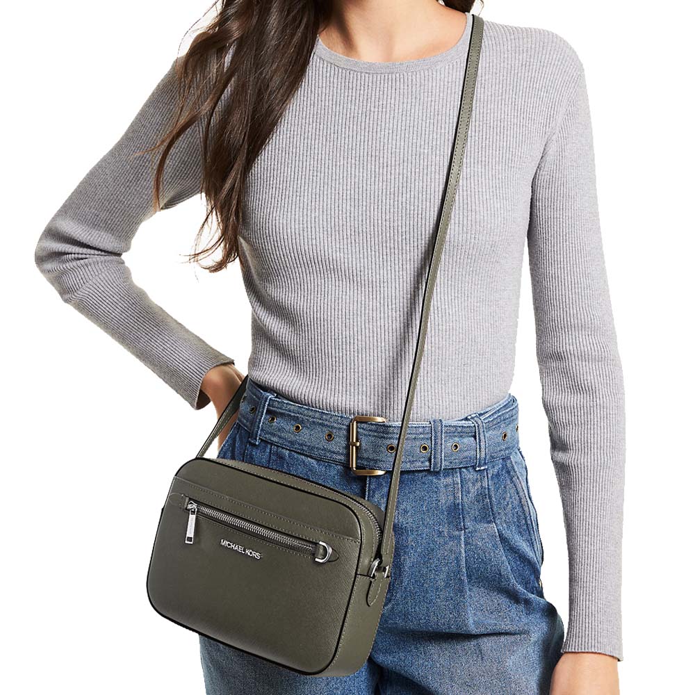 Michael Kors Jet Set Large Saffiano Leather Crossbody Bag Olive # 35T1STTC9L