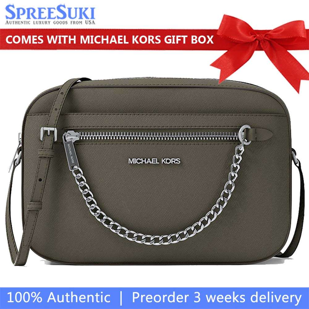 Michael Kors Jet Set Large Saffiano Leather Crossbody Bag Olive # 35T1STTC9L