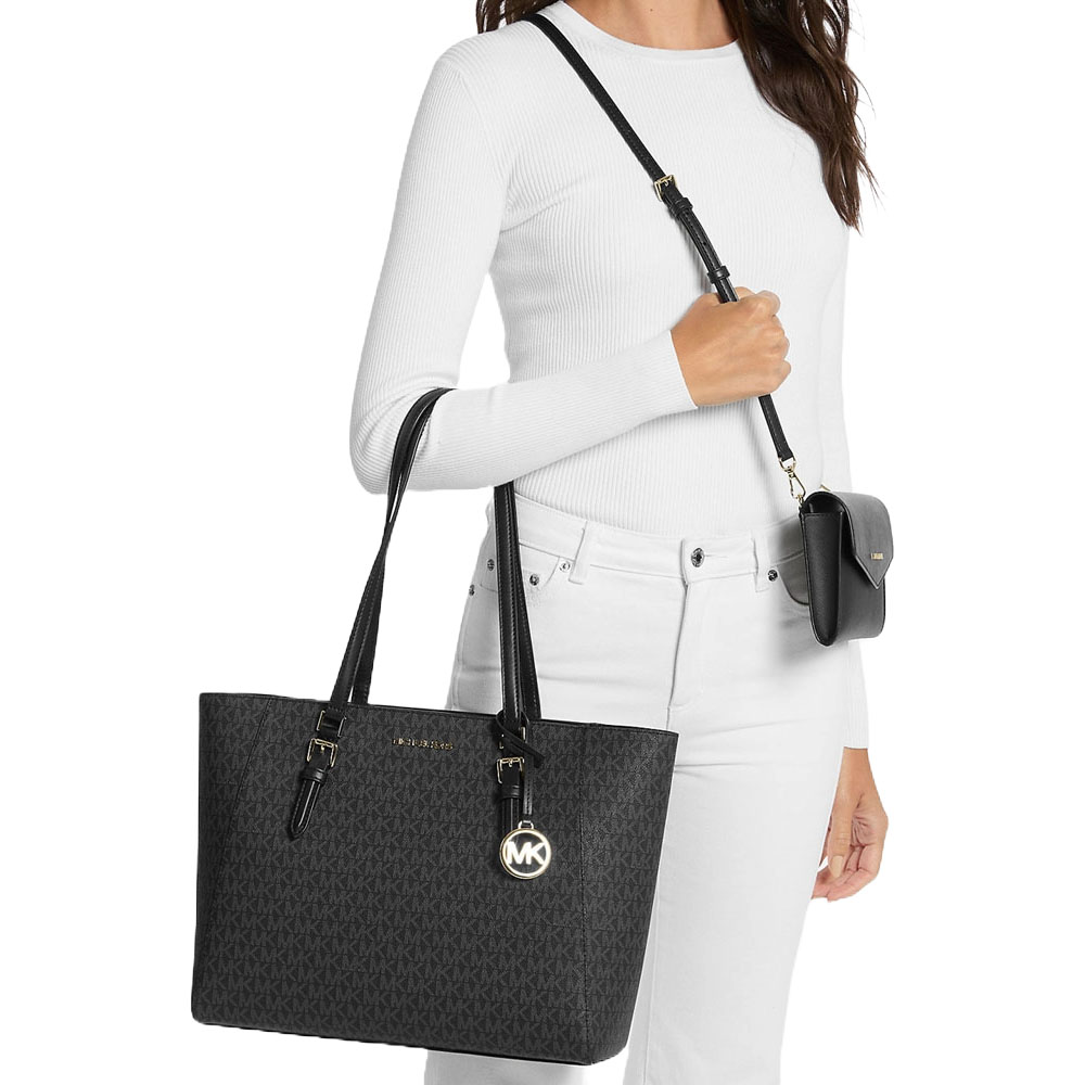 Michael Kors Charlotte Large 3-In-1 Signature Logo Tote Bag Black # 35F3GCFT9T