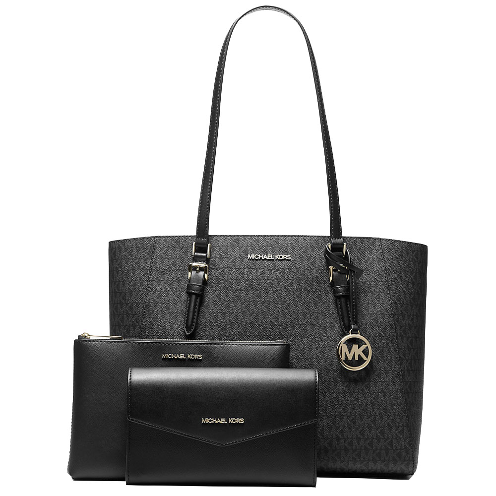 Michael Kors Charlotte Large 3-In-1 Signature Logo Tote Bag Black # 35F3GCFT9T