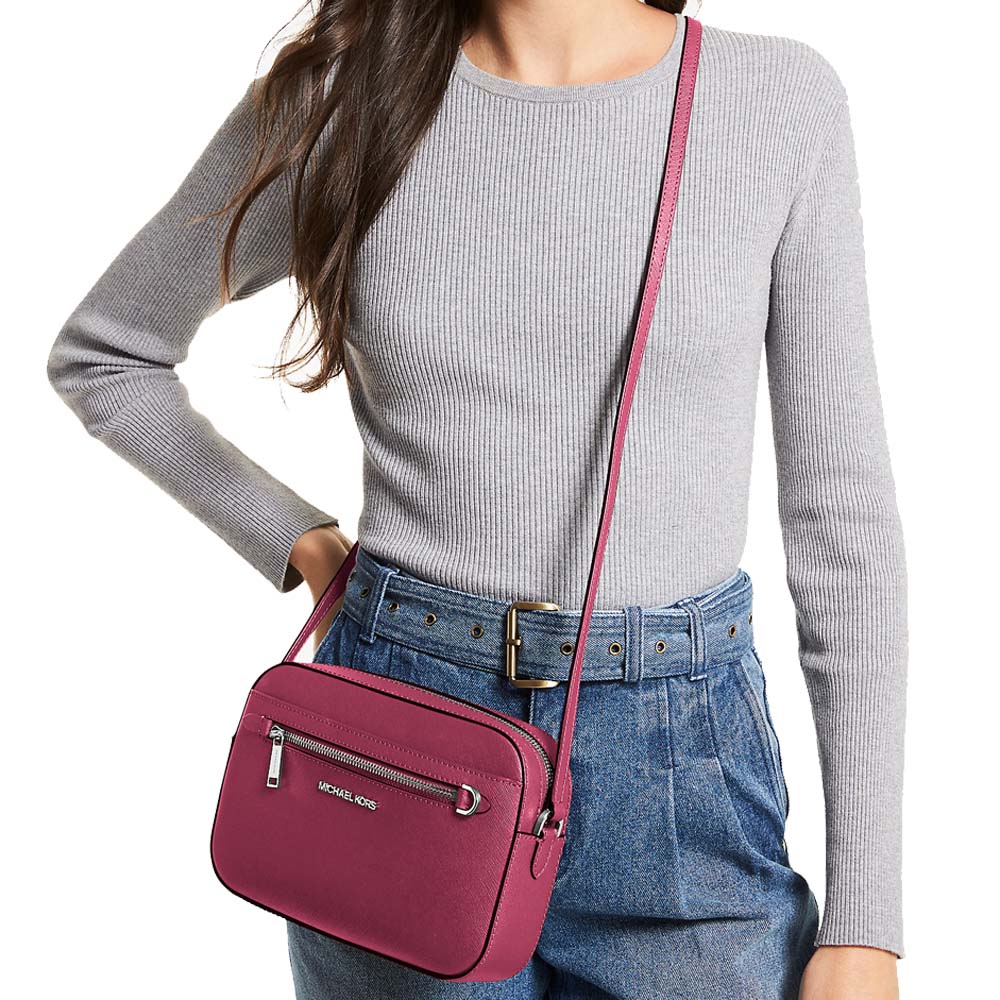 Michael Kors Jet Set Large Saffiano Leather Crossbody Bag Dark Raspberry # 35T1STTC9L