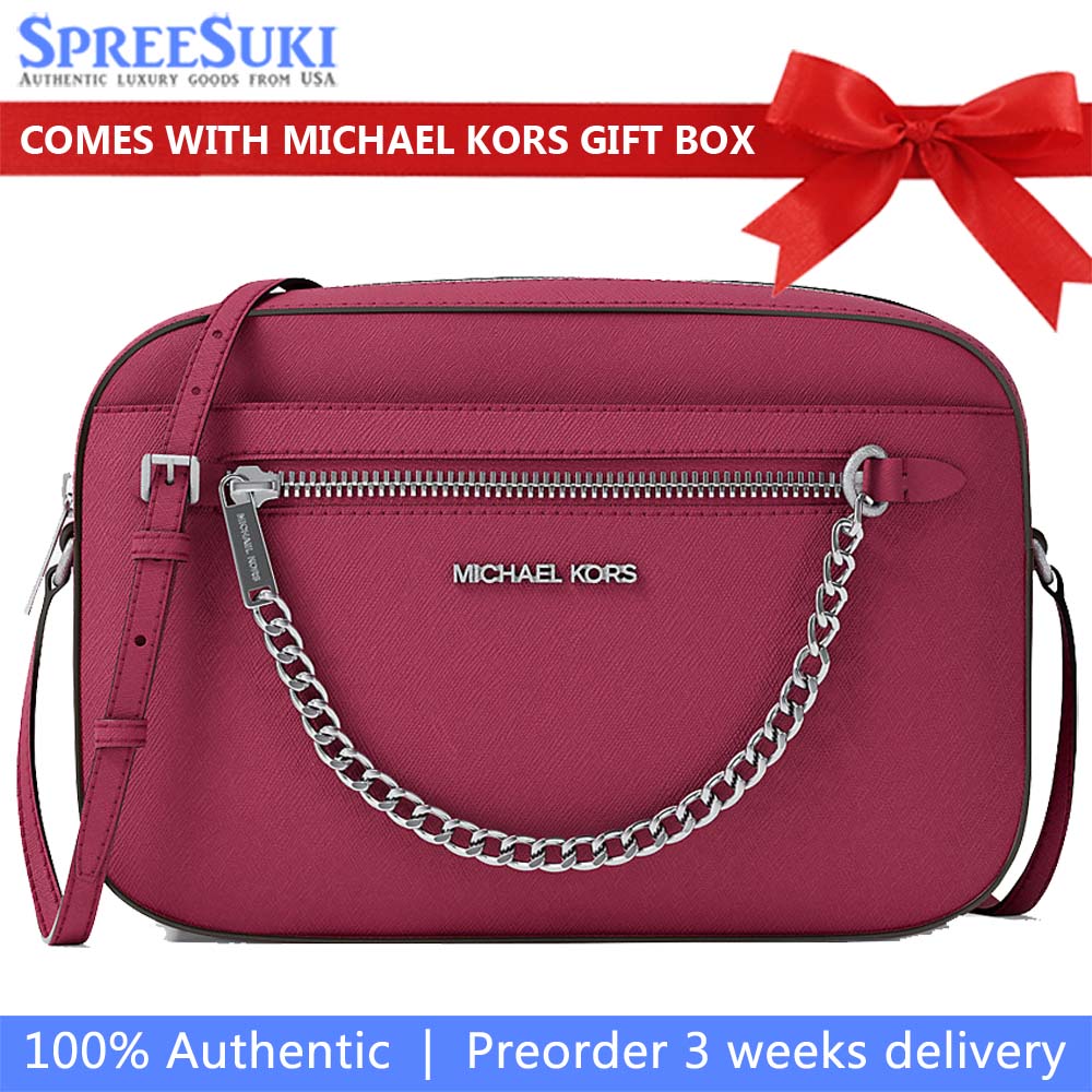 Michael Kors Jet Set Large Saffiano Leather Crossbody Bag Dark Raspberry # 35T1STTC9L