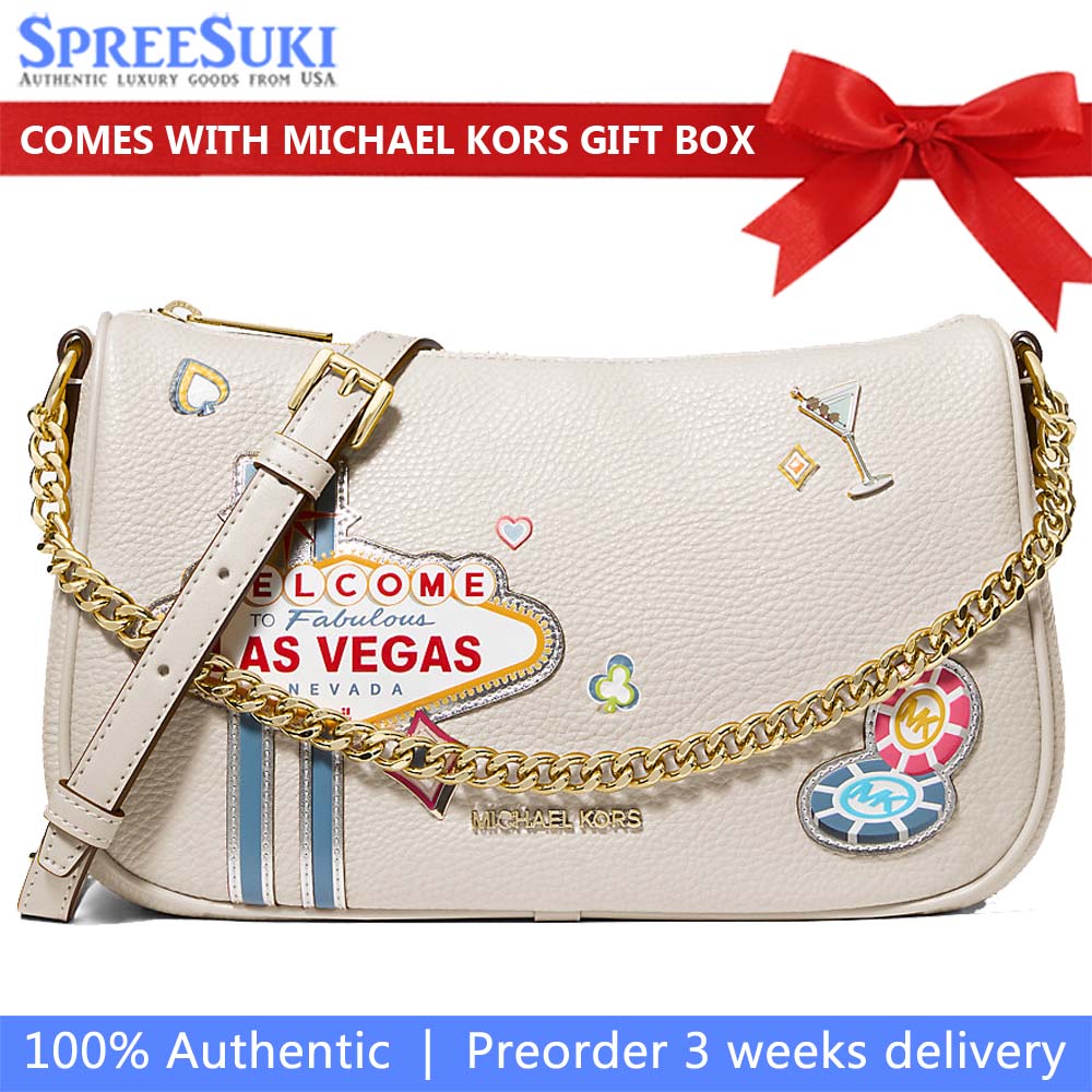 Michael Kors Carmela Medium Embellished Crossbody Bag Light Cream # 35F5G1QC6V