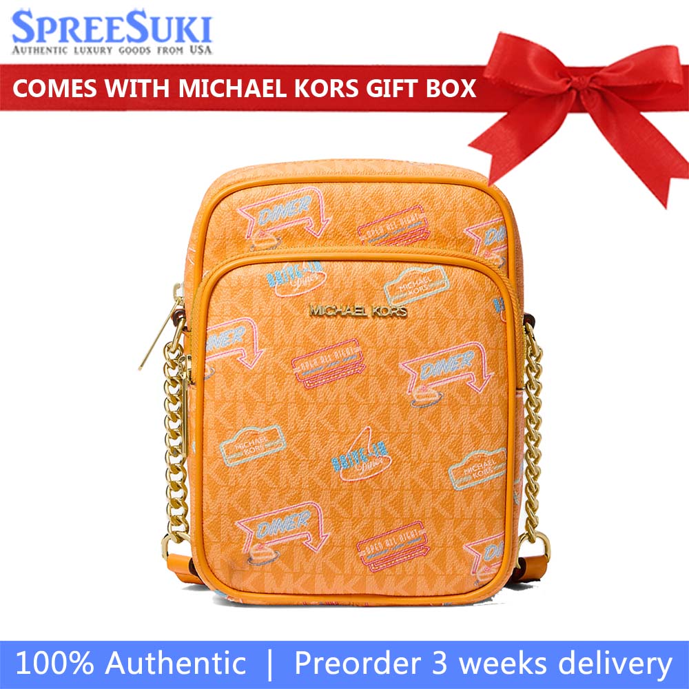 Michael Kors Jet Set Medium Embellished Signature Logo Crossbody Bag Pop Orange # 35T5GTVC2I