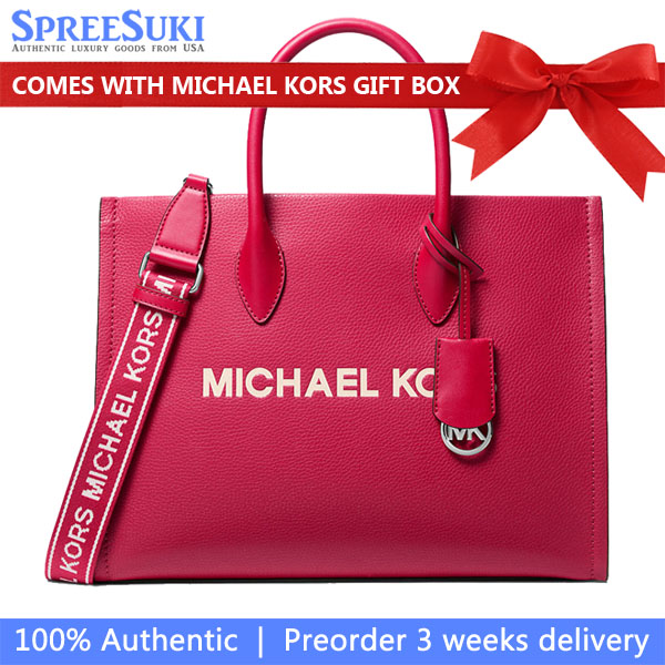 Michael Kors Mirella Medium Pebbled Leather Tote Bag Dk Raspberry # 35T5S7ZT2L