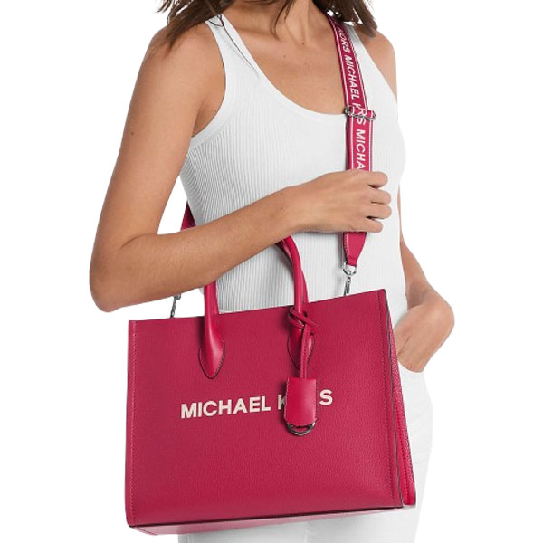 Michael Kors Mirella Medium Pebbled Leather Tote Bag Dk Raspberry # 35T5S7ZT2L