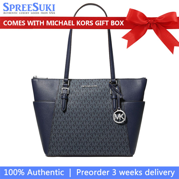Michael Kors Charlotte Large Logo And Leather Top-Zip Tote Bag Admiral # 35T0SCFT3B