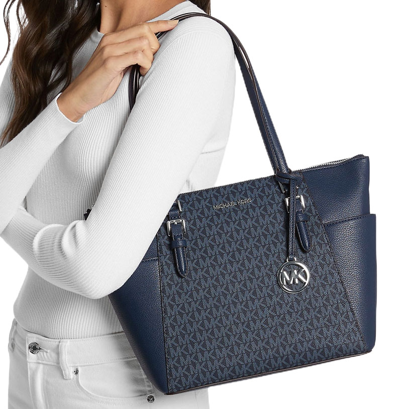 Michael Kors Charlotte Large Logo And Leather Top-Zip Tote Bag Admiral # 35T0SCFT3B