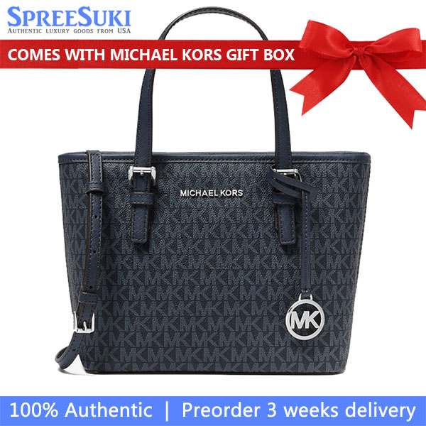 Michael Kors Jet Set Travenuel Extra-Small Logo Top-Zip Tote Bag Admiral # 35T9STVT0B