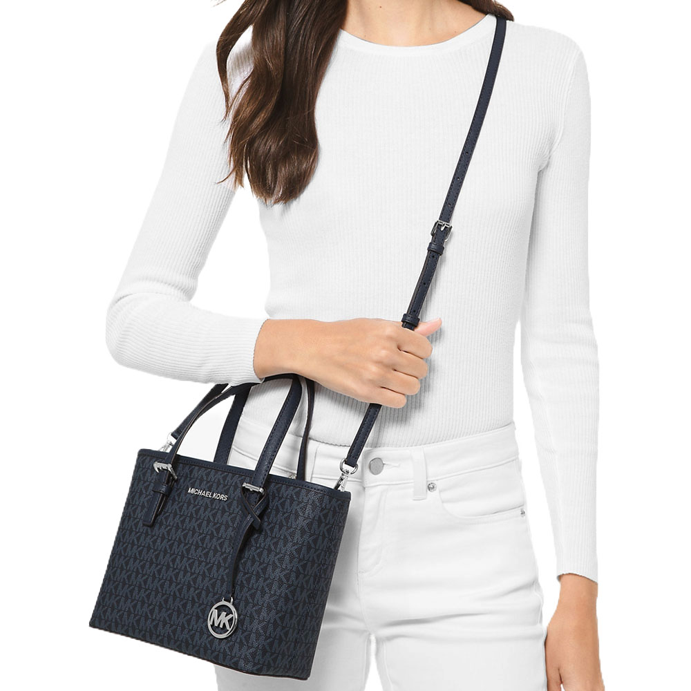 Michael Kors Jet Set Travenuel Extra-Small Logo Top-Zip Tote Bag Admiral # 35T9STVT0B