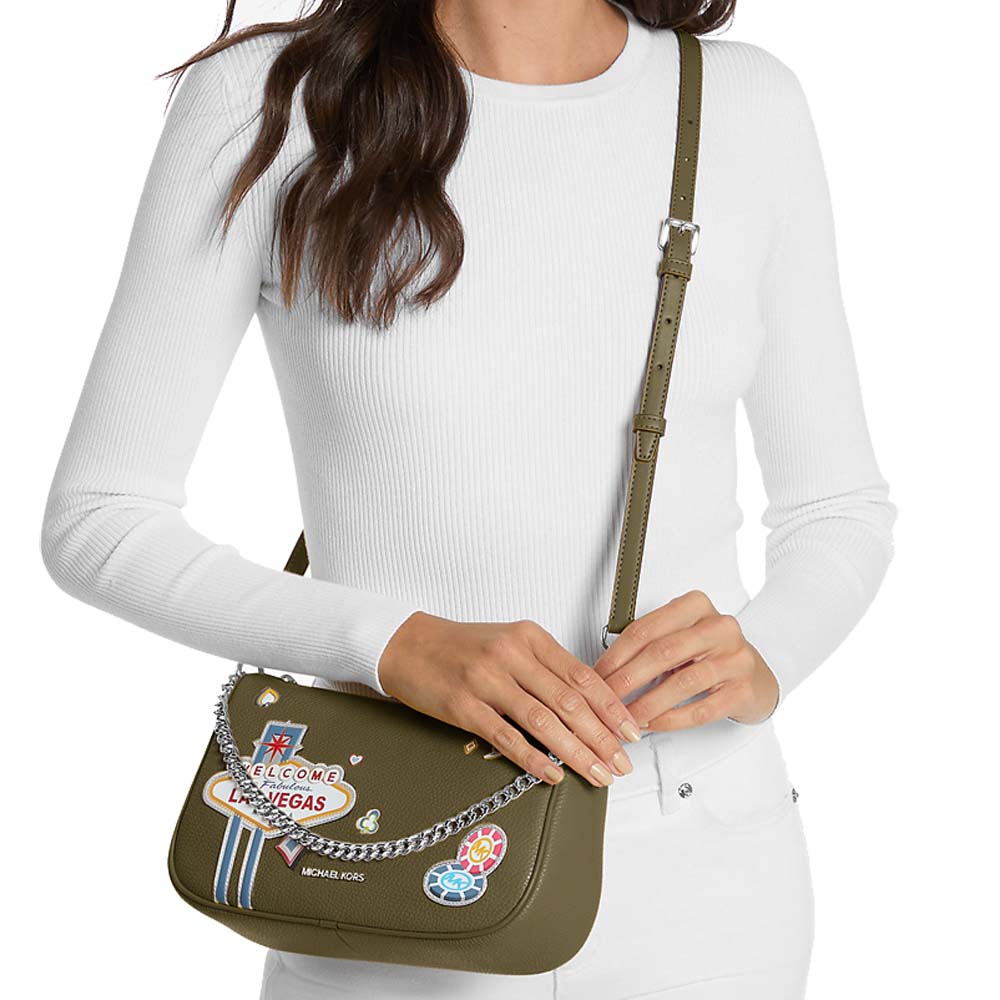 Michael Kors Carmela Medium Embellished Convertible Crossbody Bag Olive # 35F5S1QC6V
