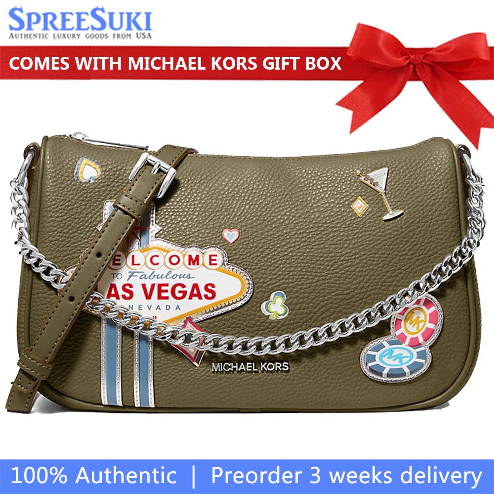 Michael Kors Carmela Medium Embellished Convertible Crossbody Bag Olive # 35F5S1QC6V
