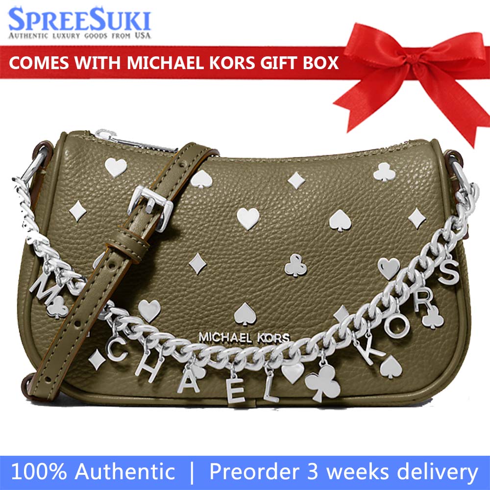 Michael Kors Carmela Small Embellished Convertible Crossbody Bag Olive # 35F5S1QC1V