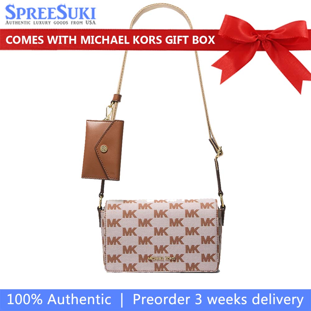 Michael Kors Vincent Small Logo Jacquard Crossbody Bag With Card Case Luggage # 35T5G2VC5J