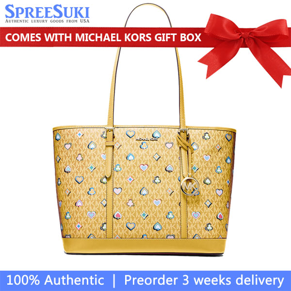 Michael Kors Jet Set Large Printed Signature Logo Tote Bag Honey # 35F5GTVT3U