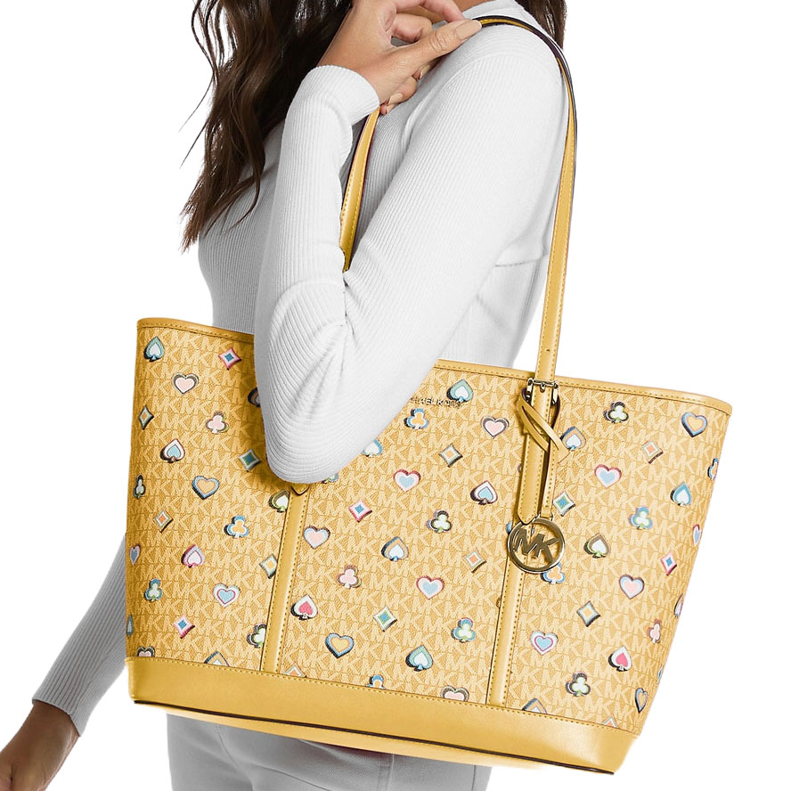 Michael Kors Jet Set Large Printed Signature Logo Tote Bag Honey # 35F5GTVT3U