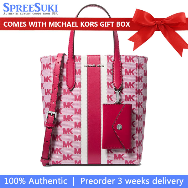 Michael Kors Vincent Small Logo Jacquard Tote Bag With Card Case Dk Raspberry # 35S5S2VT5J