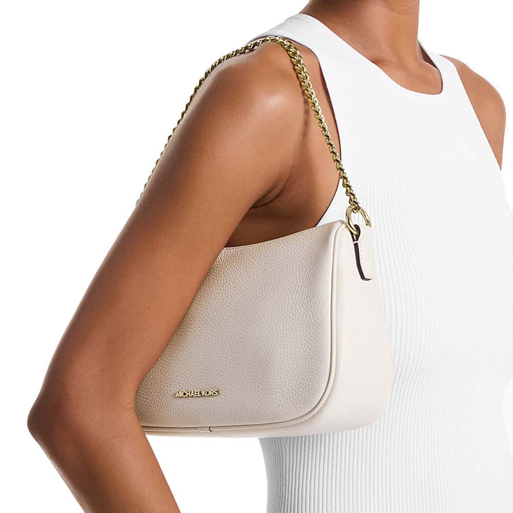 Michael Kors Carmela Medium Pebbled Leather Convertible Crossbody Bag Light Cream # 35F4G1QC6L