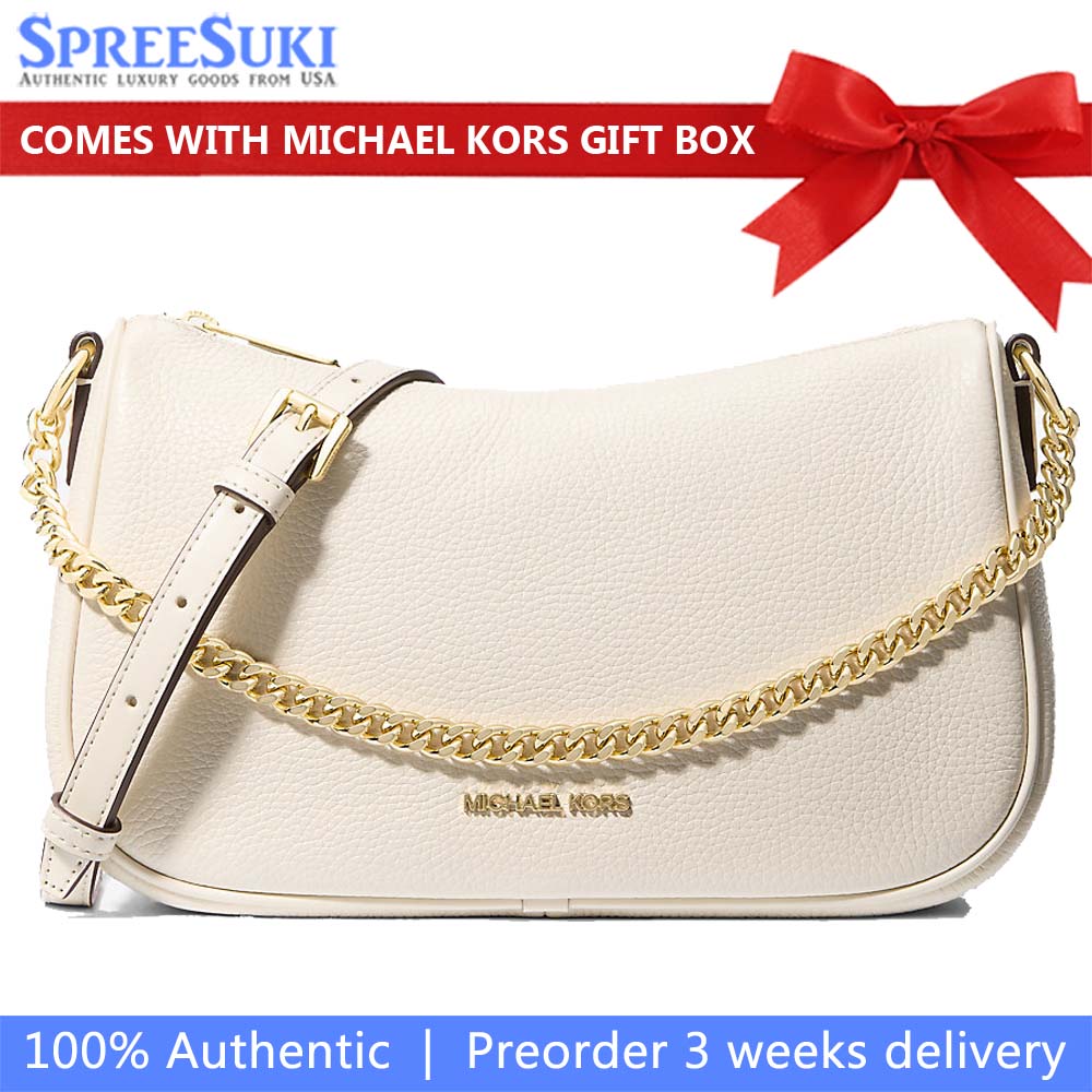 Michael Kors Carmela Medium Pebbled Leather Convertible Crossbody Bag Light Cream # 35F4G1QC6L