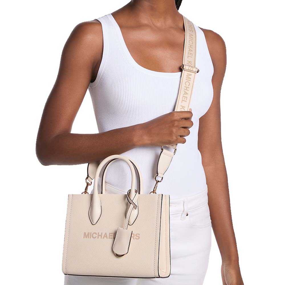 Michael Kors Mirella Small Pebbled Leather Convertible Crossbody Bag Light Cream # 35R5G7ZT1L