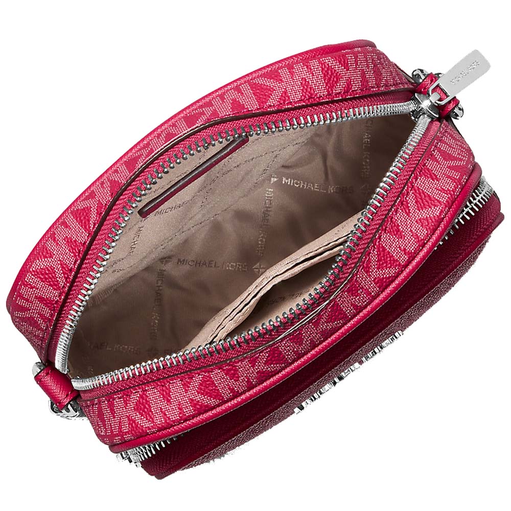 Michael Kors Jet Set Travenuel Medium Signature Logo Crossbody Bag Dark Raspberry # 35R4STVC6V