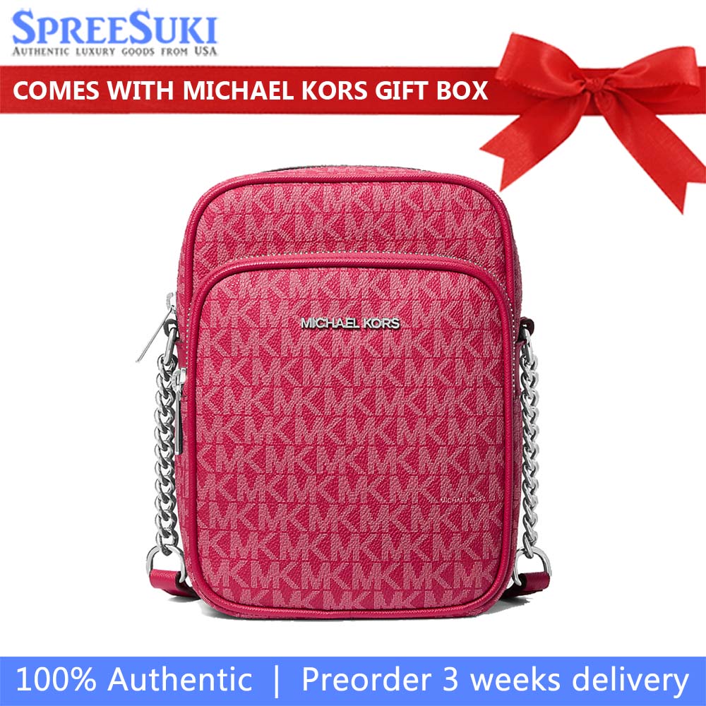 Michael Kors Jet Set Travenuel Medium Signature Logo Crossbody Bag Dark Raspberry # 35R4STVC6V