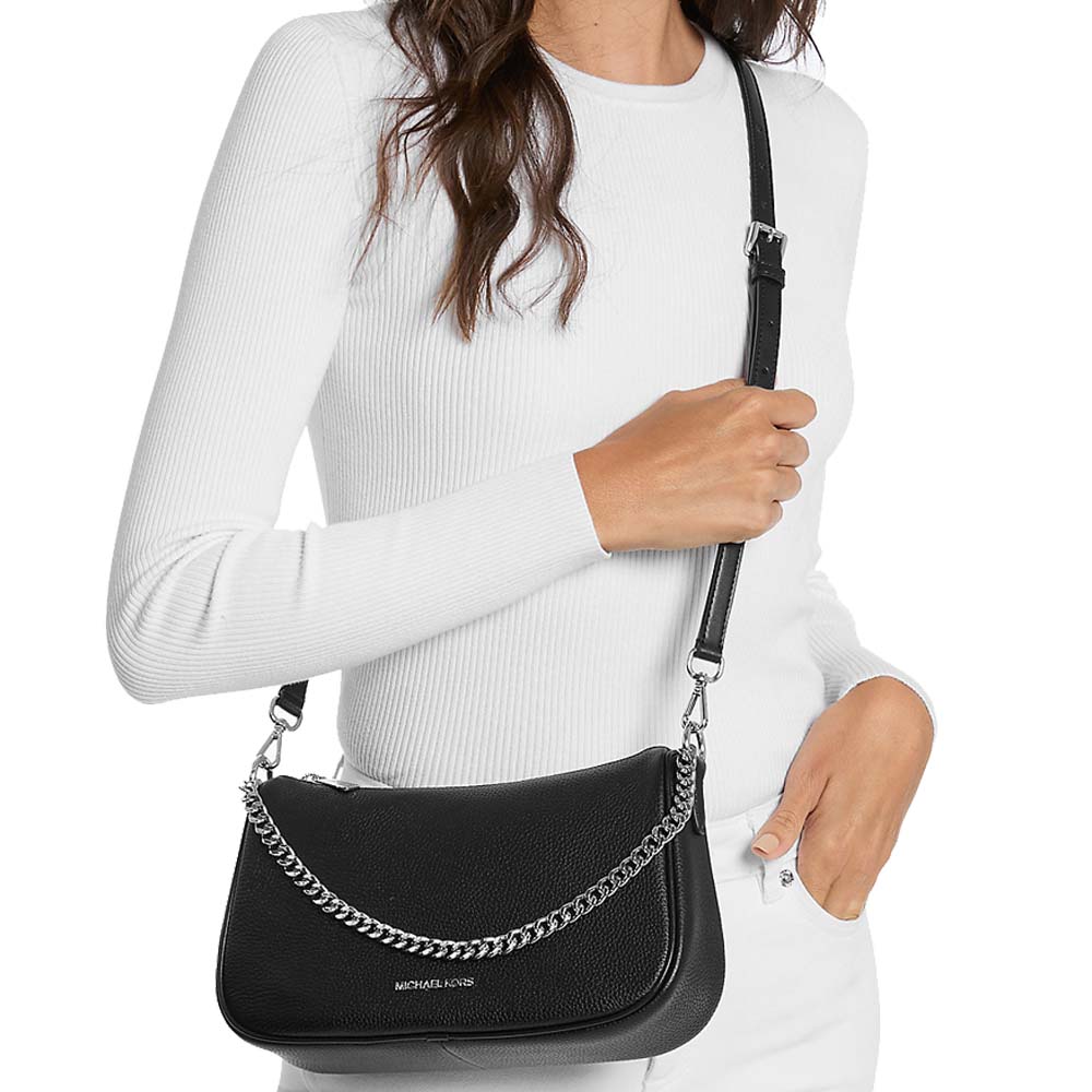 Michael Kors Carmela Medium Pebbled Leather Crossbody Bag Black # 35F4S1QC6L
