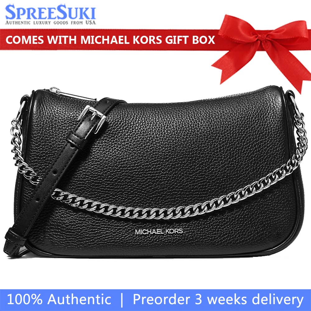 Michael Kors Carmela Medium Pebbled Leather Crossbody Bag Black # 35F4S1QC6L