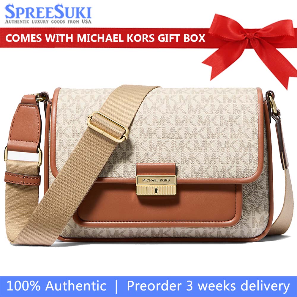 Michael Kors Bradshaw Medium Signature Logo Messenger Bag Vanilla # 35R5G2BM8B