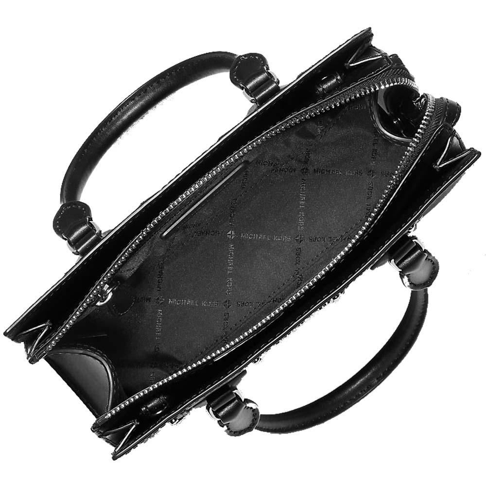 Michael Kors Sheila Small Studded Patchwork And Signature Logo Satchel Black Combo # 35T5S6HS5B
