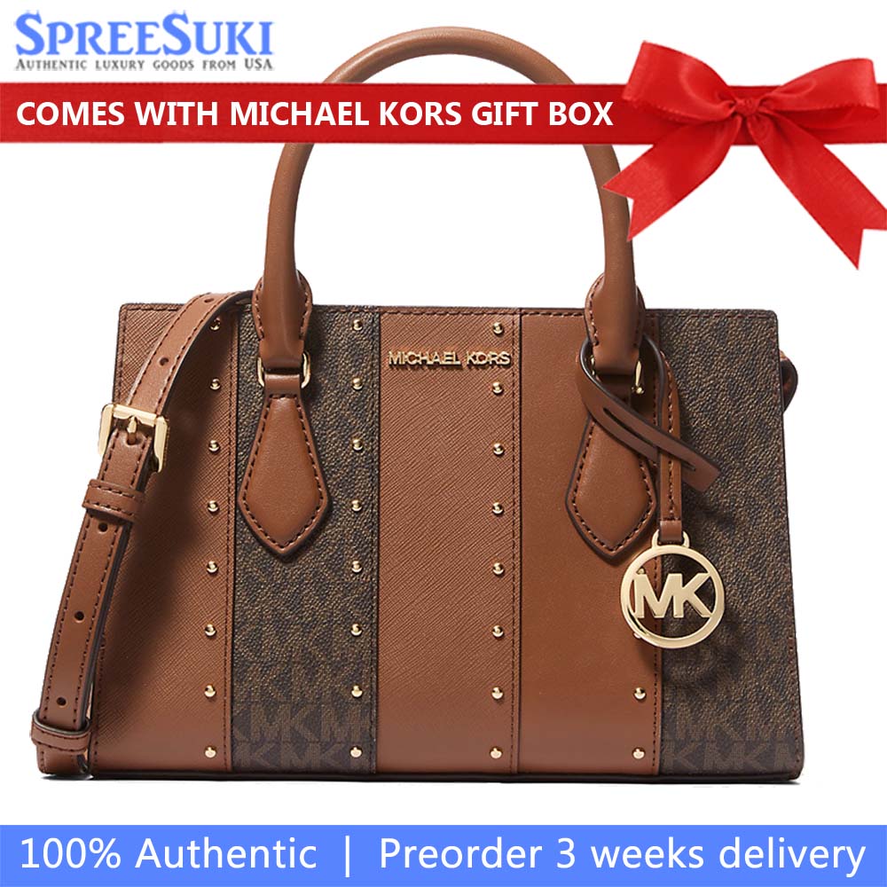 Michael Kors Sheila Small Studded Patchwork And Signature Logo Satchel Luggage Multi # 35T5G6HS5B