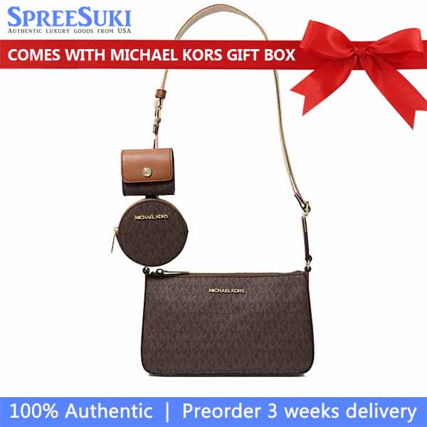 Michael Kors Crossbody Sling Bag Jet Set Travel Small Crossbody With Tech Attach Brown # 35S2GTVC1B