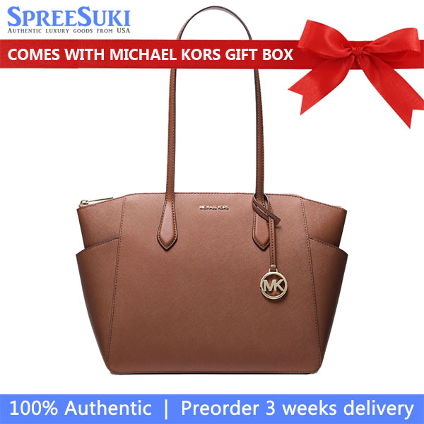 Michael Kors Marilyn Medium Saffiano Leather Tote Bag Luggage # 35F5G6AT2L