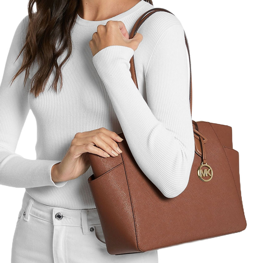 Michael Kors Marilyn Medium Saffiano Leather Tote Bag Luggage # 35F5G6AT2L