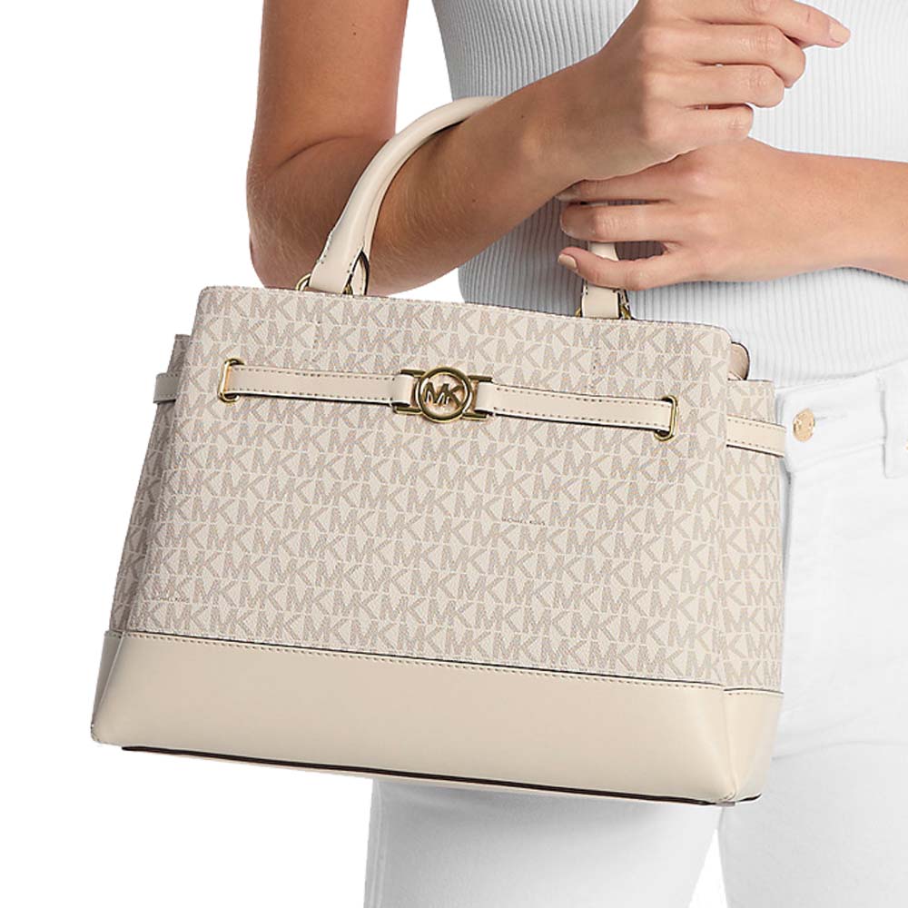 Michael Kors Reed Large Signature Logo Satchel Light Cream Multi # 35F4G6RS3B