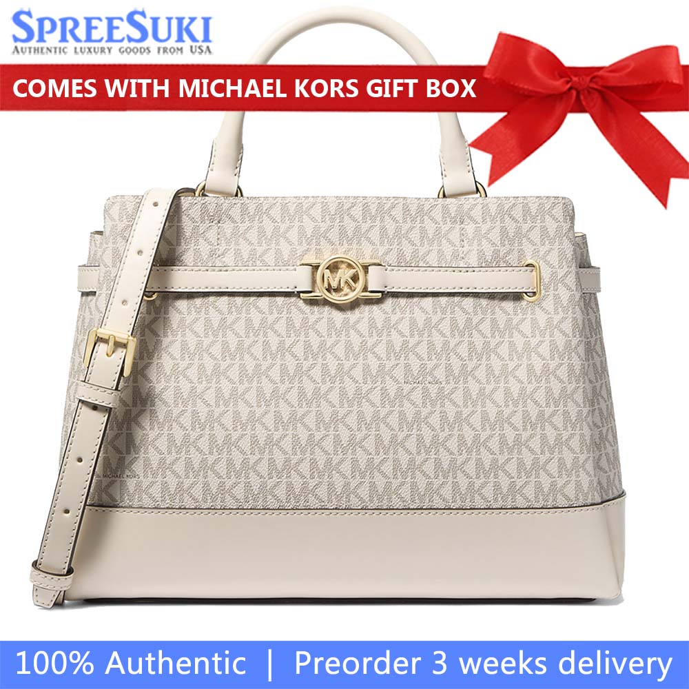 Michael Kors Reed Large Signature Logo Satchel Light Cream Multi # 35F4G6RS3B