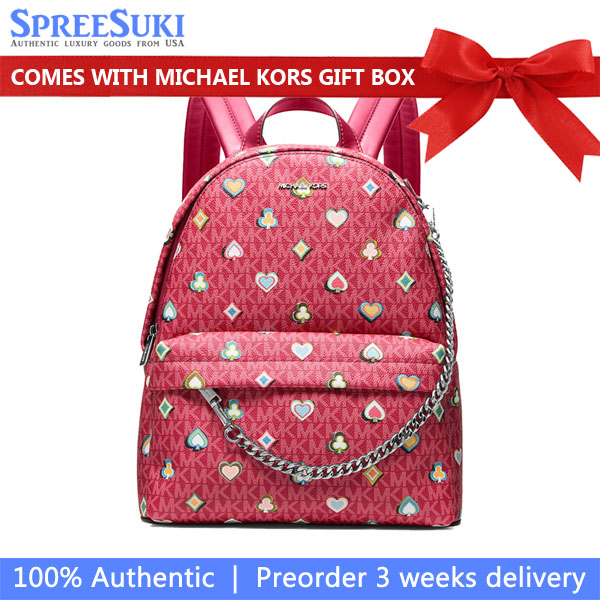 Michael Kors Slater Medium Printed Signature Logo Backpack Dk Raspberry # 35F5S04B6I
