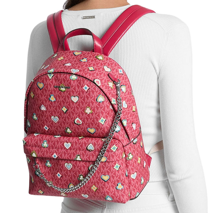 Michael Kors Slater Medium Printed Signature Logo Backpack Dk Raspberry # 35F5S04B6I