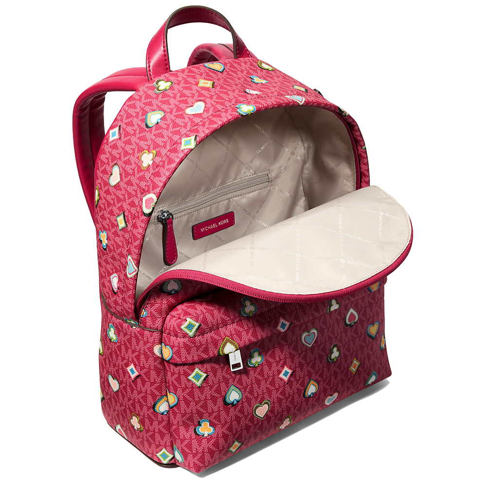 Michael Kors Slater Medium Printed Signature Logo Backpack Dk Raspberry # 35F5S04B6I